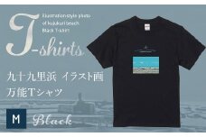 九十九里浜Art オリジナルTシャツ ブラック（イラスト画）Mサイズ SMBE008-2
