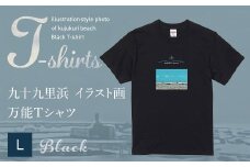 九十九里浜Art オリジナルTシャツ ブラック（イラスト画）Lサイズ SMBE008-3