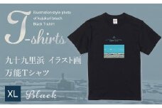 九十九里浜Art オリジナルTシャツ ブラック（イラスト画）XLサイズ SMBE008-4