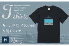 九十九里浜Art オリジナルTシャツ ネイビー（イラスト画）Mサイズ SMBE007-2