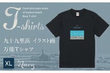 九十九里浜Art オリジナルTシャツ ネイビー（イラスト画）XLサイズ SMBE007-4