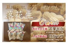 千葉県 大網白里市産 落花生千葉半立、Qナッツさやつき煎り豆6袋セット 落花生 おつまみ 千葉県産 大網白里市 送料無料