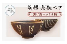 陶器　茶碗ペア＜焦げ茶いっちん柄＞ ふるさと納税 陶器 千葉県 大網白里市 送料無料 T001