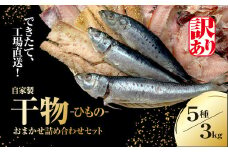 【訳あり】出来立て！工場直送！ 自家製干物・水産加工品おまかせ詰め合わせセット 5種 3kg 訳あり 訳アリ 干物 ほっけ ホッケ アジ あじ サバ さば 魚 大容量 詰め合わせ 千葉県大網白里 BA001