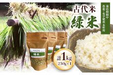 栽培期間中農薬化学肥料不使用の古代米「緑米」250g×4【1228131】