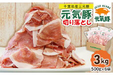 ＜小分けで便利＞国産 元気豚 切り落とし 3kg(500g×6袋)　千葉県産三元豚　パラパラ凍結【1032617】
