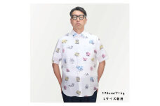 麻100％ブルドック柄プリント半袖シャツ L オリジナル柄 ブルドック柄 プレミアム生地 シャツ 服 清潔感 夏 旅行 リラックス リラックスタイム ギフト プレゼント 贈り物 友人 家族 東京 新宿 0139-002-S06-2