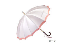 【前原光榮商店】婦人用雨傘 ボーダー-W-カーボン〈手元：楓〉名入れ可 (カラー：ピーチ)