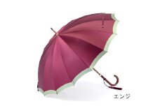 【前原光榮商店】婦人用雨傘 ボーダー-W-カーボン〈手元：寒竹〉 (カラー：エンジ)