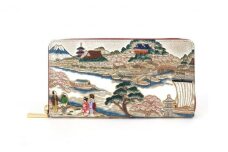 【文庫屋大関】大容量　ぐるっとファスナーの長財布　浮世絵　待乳山【皮革工芸品】[№5619-1230]