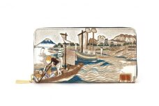 【文庫屋大関】大容量　ぐるっとファスナーの長財布　浮世絵　荒井宿【皮革工芸品】[№5619-1232]
