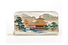 【文庫屋大関】大容量　ぐるっとファスナーの長財布　浮世絵　金閣寺【皮革工芸品】[№5619-1234]
