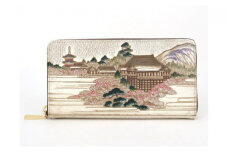 【文庫屋大関】大容量　ぐるっとファスナーの長財布　浮世絵　清水寺【皮革工芸品】[№5619-1235]