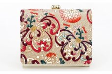 【文庫屋大関】三つ折りミニ財布　乱菊（赤紫）【皮革工芸品】[№5619-1396]