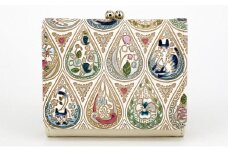 【文庫屋大関】三つ折りミニ財布　花と猫（インディゴ）【皮革工芸品】[№5619-1409]