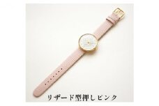 すみだ北斎美術館オリジナル 北斎 新形小紋帳 わちがひの四ツはなびし 腕時計ユニセックス ゴールド【リザード型押しピンク】 [№5619-7694]1488