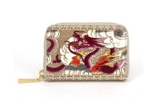 【文庫屋大関】ファスナー 小銭入れ 龍＜ワイン＞【皮革工芸品】財布 牛革 コンパクト 東京 [№5619-1838]