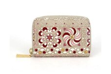 【文庫屋大関】ファスナー 小銭入れ 錦紗＜ピンク＞【皮革工芸品】財布 牛革 コンパクト 東京 [№5619-1868]
