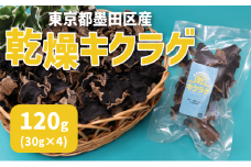 東京都墨田区産　乾燥キクラゲ120g（30g×4袋）　食品 野菜 きのこ キノコ きくらげ キクラゲ 木耳 純国産 コリコリ[№5619-2138]