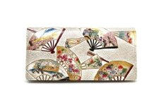 【文庫屋大関】束入れ 四季扇面【皮革工芸品】 財布 お札 お札入れ 長財布 カード 小銭 牛革 手作り 日本製 墨田区 東京都 [№5619-2156]