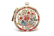 【文庫屋大関】マカロンポーチ 唐子【皮革工芸品】 ポーチ ミニポーチ 小物入れ アクセサリー入れ イヤホン入れ 収納 保管ケース 手のひらサイズ  本革 革 皮革 工芸品 工芸 雑貨 ギフト プレゼント 日本製 東京 [№5619-2218]