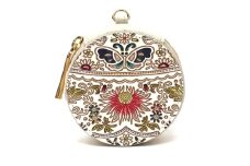【文庫屋大関】マカロンポーチ 茉莉花＜珊瑚＞【皮革工芸品】 ポーチ ミニポーチ 小物入れ アクセサリー入れ イヤホン入れ 収納 保管ケース 手のひらサイズ  本革 革 皮革 工芸品 工芸 雑貨 ギフト プレゼント 日本製 東京 [№5619-2230]