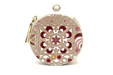 【文庫屋大関】マカロンポーチ 錦紗＜ピンク＞【皮革工芸品】 ポーチ ミニポーチ 小物入れ アクセサリー入れ イヤホン入れ 収納 保管ケース 手のひらサイズ  本革 革 皮革 工芸品 工芸 雑貨 ギフト プレゼント 日本製 東京 [№5619-2236]