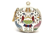 【文庫屋大関】マカロンポーチ ふくろう【皮革工芸品】 ポーチ ミニポーチ 小物入れ アクセサリー入れ イヤホン入れ 収納 保管ケース 手のひらサイズ  本革 革 皮革 工芸品 工芸 雑貨 ギフト プレゼント 日本製 東京 [№5619-2263]