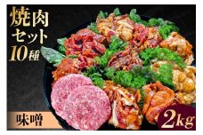 焼肉セット10種（味噌）【 味付け 味噌 簡単 BBQ バーベキュー 牛タン 牛カルビ 牛ウデ 牛肩ロース 牛さがり 豚トロ ハンバーグ ホルモン 鶏もも 豚カルビ 小分け 冷凍保存 】