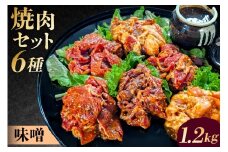 焼肉セット6種（味噌）【 味付け 味噌 簡単 1.2kg BBQ バーベキュー 牛モモ 牛カルビ 牛ウデ 牛肩ロース 牛さがり 鶏もも 小分け 冷凍保存 】