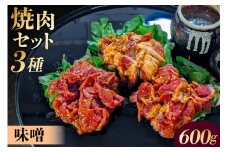 焼肉セット 3種 （味噌）【 味付け 味噌 簡単 600g BBQ バーベキュー 牛モモ 牛カルビ 牛ウデ 小分け 冷凍保存 】