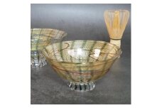 ガラス抹茶碗（抹茶茶碗・金箔扇茶碗あか）| ガラス 抹茶 椀 茶道具 食器 茶 人気 おすすめ 送料無料 東京 中野区