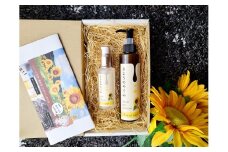 [農薬不使用栽培ひまわり使用] 国産ひまわり種子オイル配合／スキンケア化粧品セット (液体洗顔料180ml×1本、二層式ローション60ml×1本) [0212]