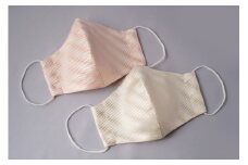  【受注生産】匠の技術で織り上げる美しいシルクマスク（抗菌）2枚セット（マルチストライプ　サーモンピンク&アイボリー）| マスク シルク 抗菌 ストライプ セット 高級 おしゃれ 送料無料 東京 八王子