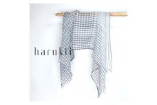 【harukii】変りギンガム長綿ガーゼストール  (ネイビー)