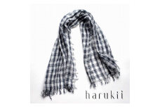  【harukii】細太チェック長綿ガーゼミニストール  (ネイビー) | ストール ガーゼ 綿 チェック 紺 おしゃれ 贈答用 送料無料 東京 八王子