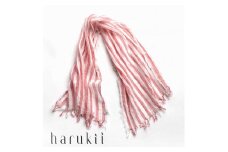【harukii】太ストライプ長綿ガーゼミニストール (レッド)