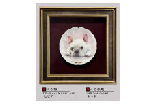 【金縁・金名入れ付　額装仕上げ】金賞受賞作家が描く大切なペットの肖像画　上絵付け技法（アンティーク加工を施した額：セピア）