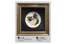 【金縁・金名入れ付　額装仕上げ】金賞受賞作家が描く大切なペットの肖像画　上絵付け技法（アンティーク加工を施した額：ブラウン）