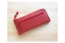【レッド】フラット札入れ（長財布） ／ シュリンクレザー さいふ サイフ 東京都