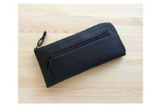 【ブラック】フラット札入れ（長財布） ／ シュリンクレザー さいふ サイフ 東京都