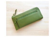 【グリーン】フラット札入れ（長財布） ／ シュリンクレザー さいふ サイフ 東京都