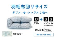 【 柄あり ブルー 】 ダブル 1枚 → シングル 2枚 リサイズ | 綿 100％ 60 サテン | 寝具 布団 ふんわり ふっくら 個別管理 リサイズ ふとん フトン 青 調布 東京都