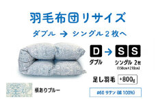 【 柄あり ブルー 】 ダブル 1枚 → シングル 2枚 リサイズ | 綿 100％ 60 サテン | 寝具 布団 ふんわり ふっくら 個別管理 リサイズ ふとん フトン 青 調布 東京都