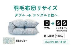 【柄ありブルー】ダブル1枚→シングル2枚リサイズ|ポリエステル混綿 | 寝具 布団 ふんわり ふっくら 個別管理 東京都