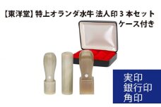 No.082 特上オランダ水牛　法人印3本セット【東洋堂】実印　銀行印　角印　ケース付き ／ 印かん 篆書体 刻印 東京都