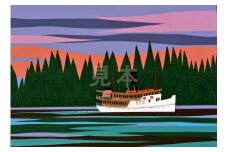 柳原良平作品（切り絵） 「森と湖（フィンランド）」