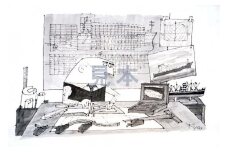 柳原良平作品（ペン画） 「アトリエ」