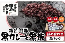 風我亭の横浜開港黒カレーと黒米の詰め合わせ　3パック【中辛2個、甘口1個】
