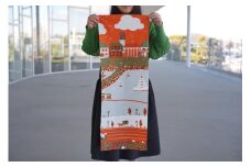 【横浜柄】横浜捺染で染色した手ぬぐい【オレンジ×グレー】